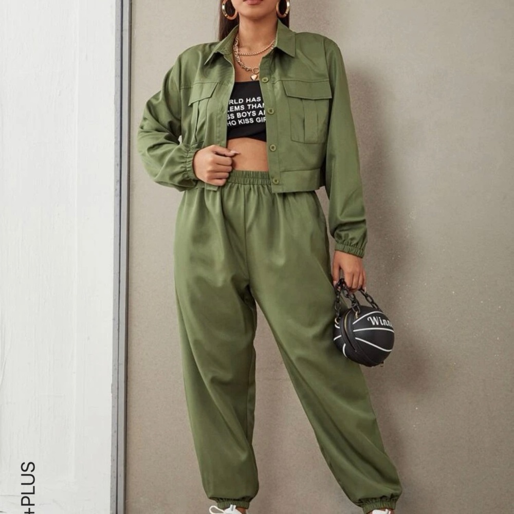 2 piece army green plus size